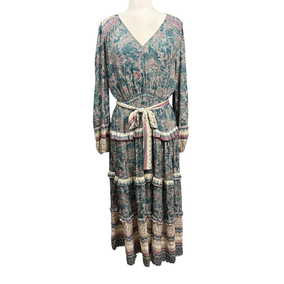 current air Dresses & Skirts - Current Air Los Angeles Maxi Dress Boho Floral Long Sleeve Tiered NWT Size L